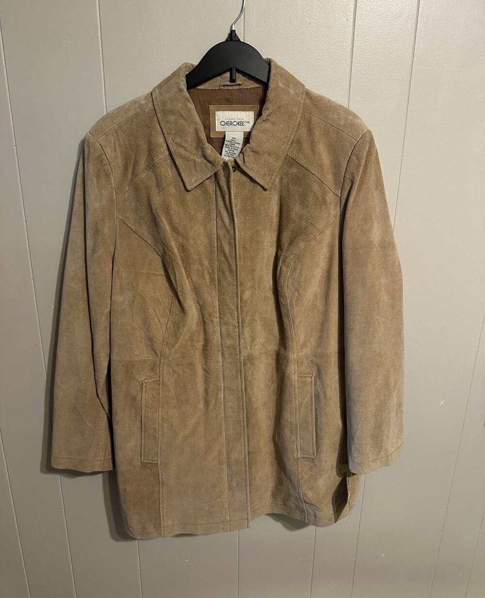 Cherokee Men's Genuine Leather Tan Button Jacket w/ Pockets 20W
